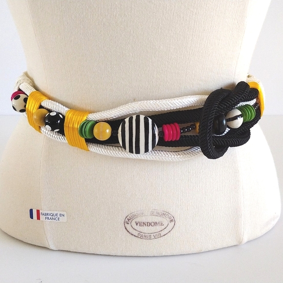 Fabulous 80s Polka Dots and Stripes Beaded Adjustable Cord Wide Belt main image 6